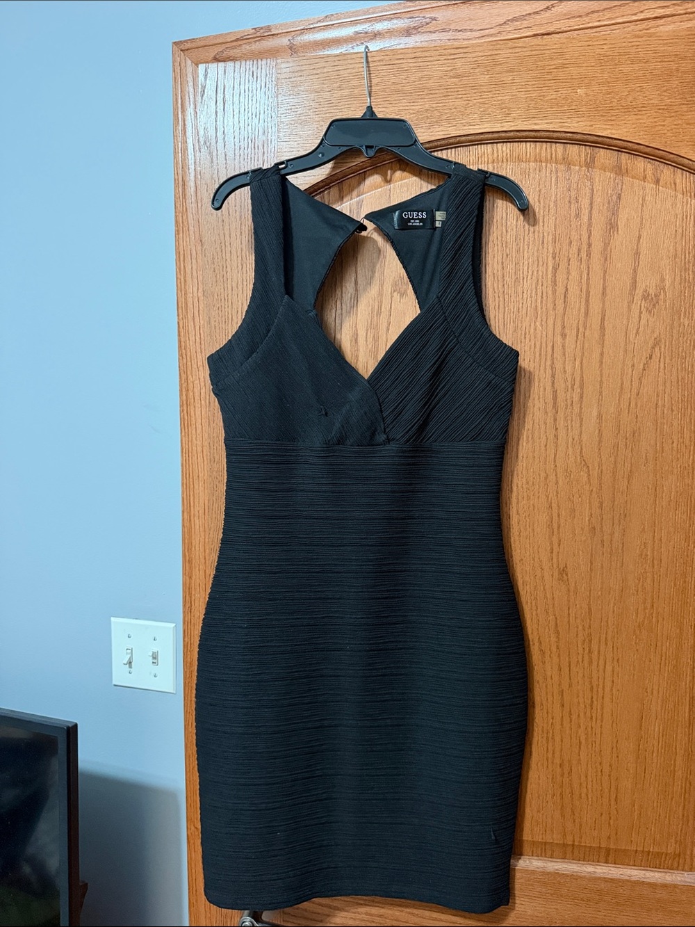 GUESS Black Textured VβNeck Mini Dress